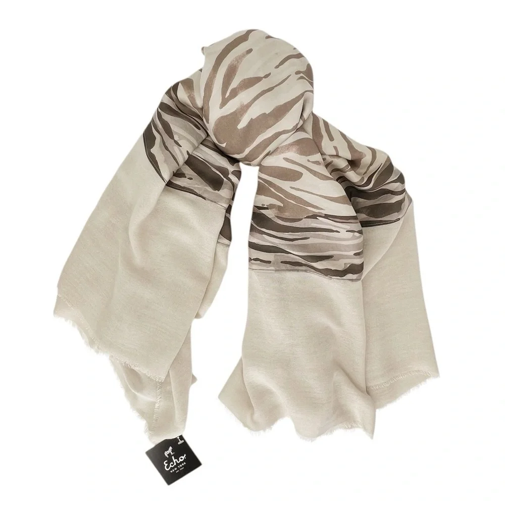 Echo Silk Scarf 54” Square Oversized Wrap Zebra Stripe Tiger Print Shawl New NWT